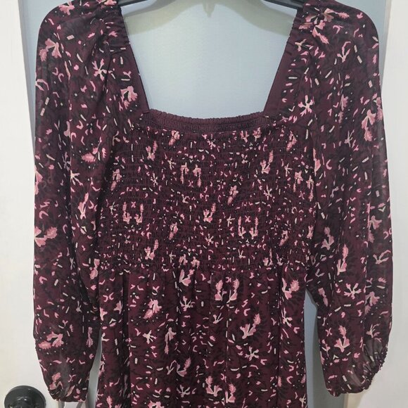 Madewell Burgundy Floral Smocked Midi Dress MP – NWT Double Lined - Picture 2 of 7